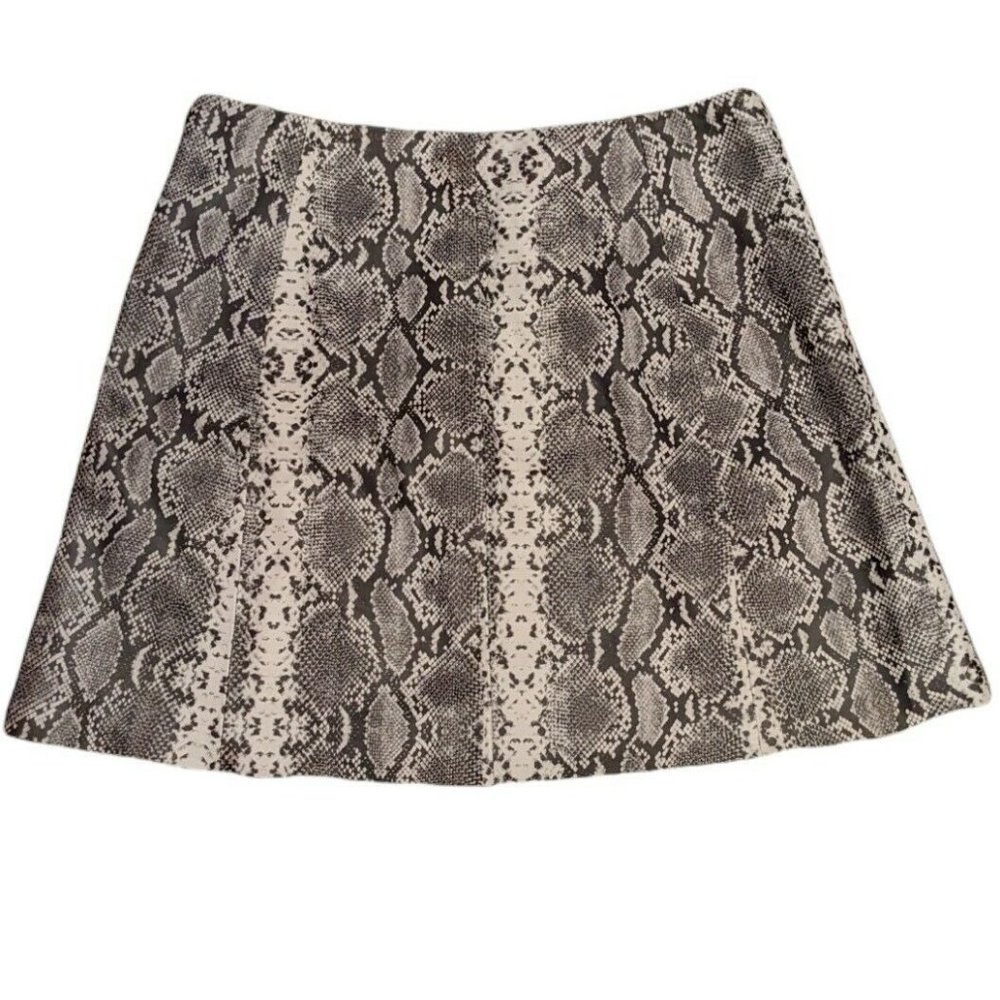 Veda Snake-Print A-Line Mini Skirt in Beige and Black